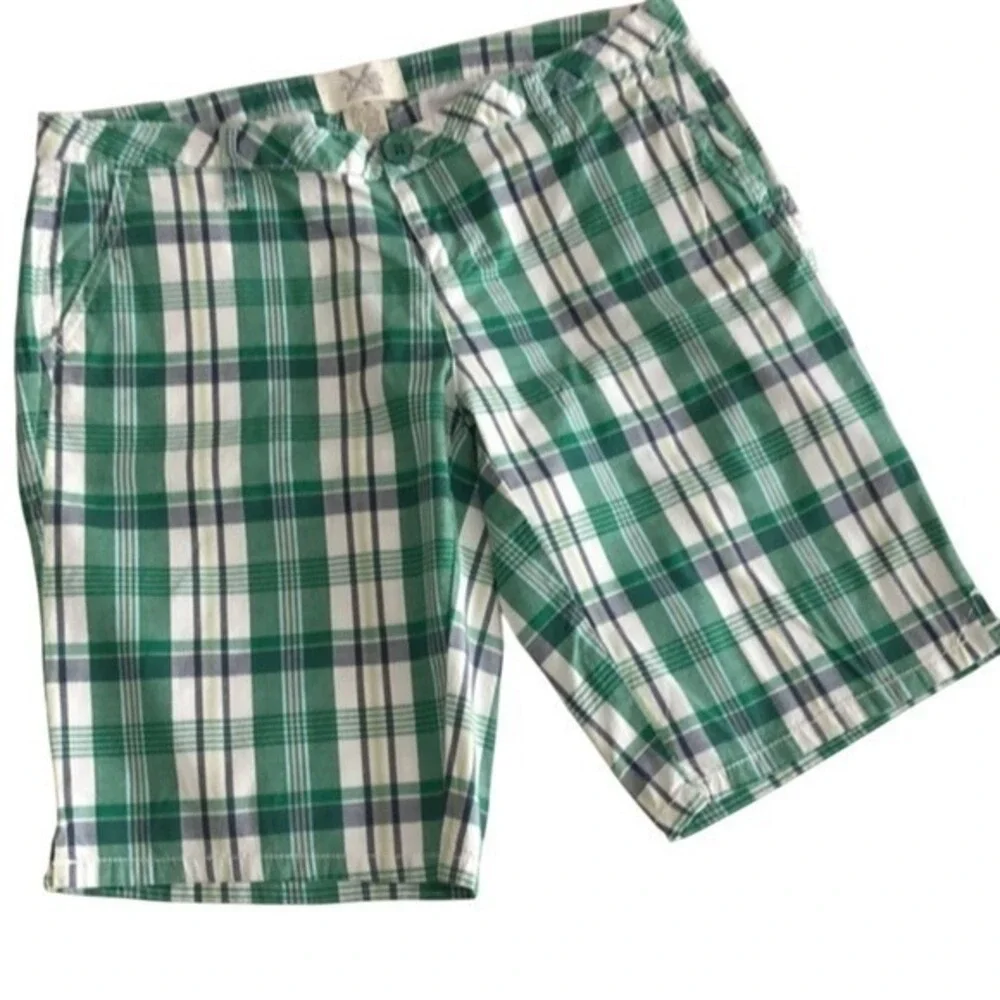 Ocean Drive Athletics‎ Plaid Casual Summer Shorts Green Women Small